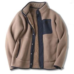 Men's Jackets Autumn And Winter Fleece Thickened Vintage Casual Patchwork Jacket Fashion Stand Collar Single Breasted Warm Coats