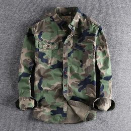 Men's Casual Shirts Washed Camouflage American Style Work Clothes Long Sleeved Shirt Multi-pocket Functional Jacket Outdoor Top