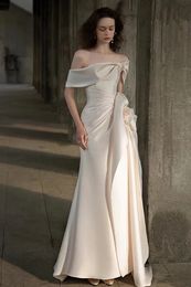 Новинки 2023, французское ретро, приталенные, со шлейфом для невест, коктейльные платья, атласные, легкие свадебные платья.