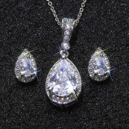 Necklace Earrings Set Luxury Fashion Super Bright Water Drop Cubic Zirconia Pendant Jewelry Bridal Wedding Gifts For Bridesmaids