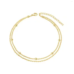 Anklets Versatile Temperament Double Layer Minimalist Foot Decoration Summer Shiny Anklet Copper Beads Layered Accessories