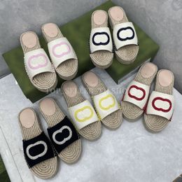 Women Espadrille Slide Interlocking Canvas Slipper Cord Platform Blue Trim Sandal Designer Sandals Summer Beach Shoe With Box