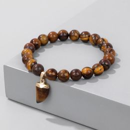 Strand Natural Tiger Eye Stone Beads Bracelet Small Knife Pendant Bracelets Simple Fashion Quartz Beaded Charm Jewelry Men Women 6mm