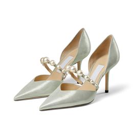 Donne famose sandali pompe Aurelie 85 mm Italia lussuosa punta puntata dita della caviglia perla champagne satines designer estate abito da sera sandalo con tacchi alti scatola eu 35-43