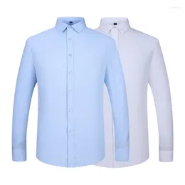 Men's Dress Shirts Bamboo Fibre Stretch Shirt Fashionable Casual Business Long Sleeve Top Anti-Wrinkle No-Iron Solid Colour Men S-6XL