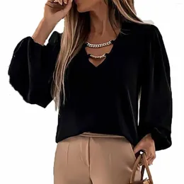 Women's Blouses Fashion Chain Shirt Spring And Autumn Loose Long-Sleeved V-Neck Soild Ladies Pullover Top
