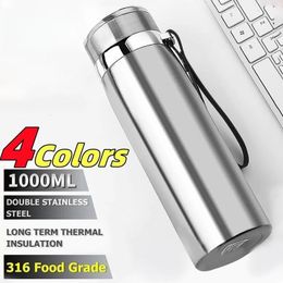 Water Bottles 1000ml Thermal Bottle Thermos Vacuum Flask Double Stainless Steel Coffee Tea Insulated Cup Leakageproof for Office 231123