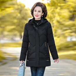 Women's Trench Coats 2023 Autumn Winter Women Cotton Padded Jackets Middle-Aged Elderly Warm Female Mother's Hooded Parkas B125