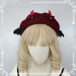 Original Berets Caps for Women Three Dimensional Lolita Halloween Hair Accessories Bat Wings Devil Horn Dark Punk Goth Hat Cap 230920