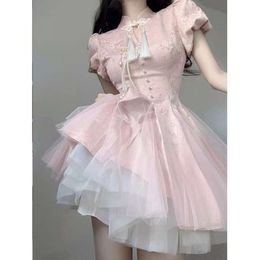 Puff Sleeve High Waist Graduation Party Shining Tulle Pearl Woman Short Evening Above Knee Mini Prom Dress Women