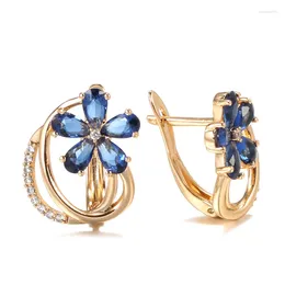 Stud Earrings Kinel Trend Blue Natural Zircon For Women 585 Rose Gold Colour Flower Quality Daily Fine Vintage Jewellery