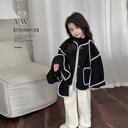 Jackets Girls Coat with Scarf Woolen 2023 Autumn and Winter Fashionable French Style Elegant Casual Simple Jacket 231123