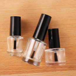 Packaging Bottles 5ml Round Shape Refillable Empty Clear Glass Nail Polish Bottle For Nail Art With Brush Black Cap