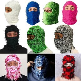 Cycling Caps Masks 1Pcs Balaclava Distressed Knitted Full Face Ski Mask Shiesty Camouflage Fleece Fuzzy 231123