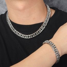 Mens Jewelry Set Necklace Bracelet Set Stainless Steel Curb Chain Link Durable Street-wear Hip Hop Chains for Men Women 8mm 24inch 8.5inch Silver