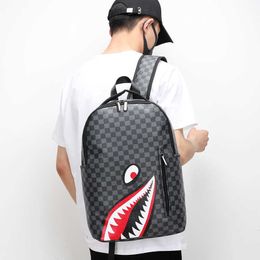 Men's backpack, travel fashion Cheque backpack, student backpack, large capacity shark bag 230423