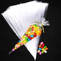 Gift Wrap 100pcs Transparent Candy Packing Bags Wedding Birthday Party Decoration Sweet Cellophane Cone Storage Packaging 230422