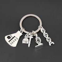 1Pc Chemical Molecular DNA key Rings Microscope Keychain Microscope Experiment Equipment Keyring For Student Gift Jewellery Handcraft