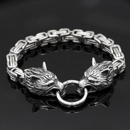 Beaded Men's Stainless Steel Viking Wolf Head Bracelet Back Shape Emperor Personality Jewelry Gift 230422