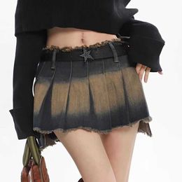 Skirts 2023 Y2k Skirt Women Mini Skirts Korean Style Streetwear Hot Girl Fashion Vintage Outfits Sexy Denim Distress Irregular Pleated P230422