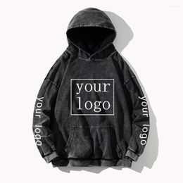 Men's Hoodies Custom Print Diy Design Text Logo Picture Cotton Vintage Washed Hoodie Customise Personalised Drop Sweatshirts