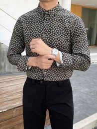 Men's Casual Shirts Business Men Floral Printed Slim Fit Work Shirt Long Sleeve Spring Single Breasted Tops Office Man Lapel Collar 4XL