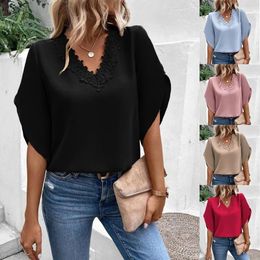 Women's Blouses Elegant Women Blouse Tops 2023 Spring Autumn Fashion Black Lace V-Neck Loose Office Lady Shirt Casual Streetwear Female