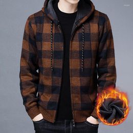 Men's Sweaters 2023 Men's Sweater Coat Autumn Winter Thick Warm Hooded Plaid Wool Liner Cardigan Jumpers Zipper Fleece Sweatercoat Men