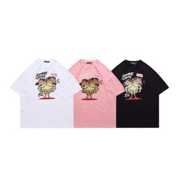 men and women tshirtslawfoo spring summer chinachic american cartoon puzzle print round neck off shoulder loose edition couple tshirt fashion