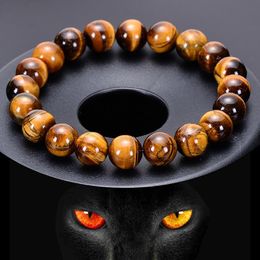 Strand Real Natural Tiger Eye Brazalete Men Women 6/8/10/12mm Jewelry Charm Bracelet Wholesale Bulk Beaded Strands