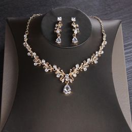 Chokers Korean necklace earrings set zircon alloy chain bridal wedding two piece dress accessories 231123