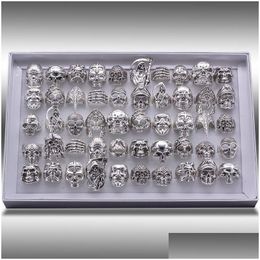 Band Rings Mixed 20Pcs Top-Quality Gothic Punk Assorted Wholesale Lots Skl Style Bikers Mens Vintage Tibetan Drop Delivery Jewellery Rin Dhf0I