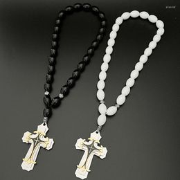 Pendant Necklaces GS30 Rosary Stainless Steel Cross Orthodox Church Automotive Interior Mirror Jesus Christ Religion Glass Alloy Ornaments