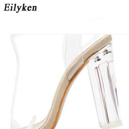 top PVC Jelly Women Sandals Crystal Leopard Open Toed Ankle Buckle Strap High Heels Transparent Pumps 230306