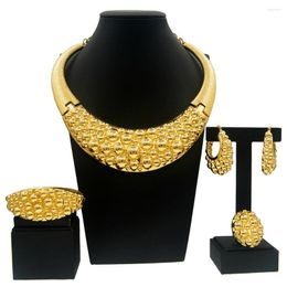 Necklace Earrings Set For Women Plated 24k Italian Gold Luxury Ladies Party Ring Gift Accessories Free Worldwide Yll