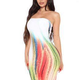 Casual Dresses Women's Bodycon Tube Dress Trendy Sleeveless Strapless Abstract Print Long Club Plus Size