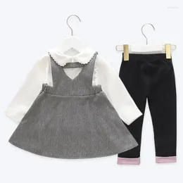 Clothing Sets Fashion Children's Garment Spring And Autumn Girl Strap Dress Pullover Pants Three-piece Baby Girls Clothes Suit 1-5Years
