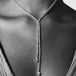 Chains Korean Trend Metal Rhinestone Long Pendant Necklace Bridal Wedding Banquet Jewelry Women's Elegant Fashion Accessories Gift