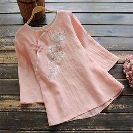 Ethnic Clothing 2023 Traditional Chinese Shirt Cotton Style Tops Retro Folk Flower Print Blouses Women Daily Chiffon Blouse