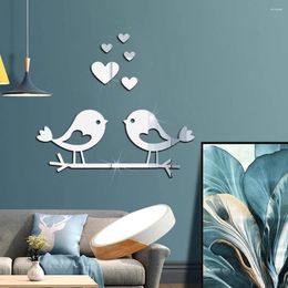 Wall Stickers 3D For Bedroom Home Decor Acrylic Mirror Sticker Wedding Decoration Branch Birds Self Adhesive Waterproof Decal