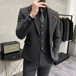 Ethnic Clothing Jacket Vest Pants High end Brand Boutique Fashion Solid Colour Mens Casual Business Suit 3Piece Set Groom Wedding Dress 231213