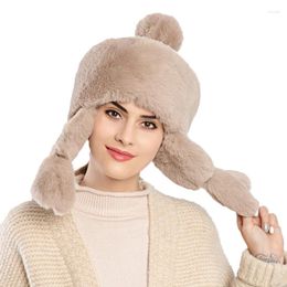 Berets Women Thermal Bomber Hats Earmuffs Russian Caps Earflap Ear Protection Faux Fur Plush Fluffy Thicken Winter