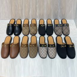Men Canvas Calfskin Mule Designer Slipper Calf Leather Sandal Closed Toe Slipper Beige Ebony Sandals Luxury Summer Casual Shoe With Box
