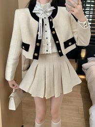 Work Dresses High Quality Winter Small Fragrant Tweed Two Piece Set For Women Short Jacket Coat Skirt Suits Sweet Christmas 2 Outfits