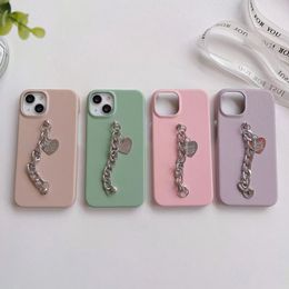 Designer Luxury Fashion Silicone lychee Heart Chain Solid color letter phone case iPhone 15 14 14Pro 14Plus 13 12 Mini 11 Pro X XS Max XR Luxury phone case