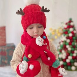 Scarves Wraps Kid Christmas Hat Scarf Glove Girl Boy Pom Knit Beanies Cap 3 Piece Set Winter Warm Child Baby Outside Accessories 1-6T 231123