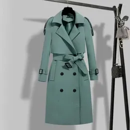 Women's Trench Coats Women Coat Autumn Winter Belted Turn-down Collar Elegant Thick Warm Mid-long Office Ladies Female Jacket Outwear