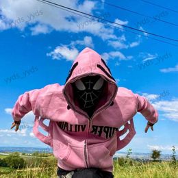 Men's Hoodies Sweatshirts Harajuku retro streetwear spider web print zipper hoodies men 2023 gothic fashion trend Y2K baggy cardigan pink hoodies men 22ss T231123