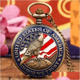 Pocket Watches Pocket Watches Vintage Bronze United States Of America Necklace Pendant Collectibles Watch Cool Clock Gift For Men Male Dh45C