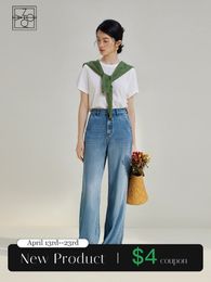 Women's Jeans ZIQIAO Cool Acetate for Women 2023 Niche Design Summer Highwaist Straightleg Loose Pants Thin Mopping Female 230422